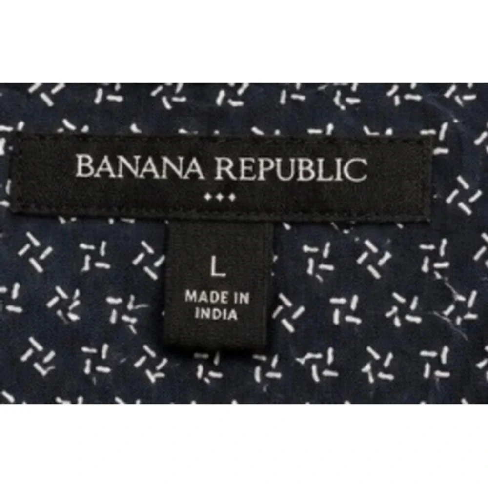 Banana Republic Mens Navy Blue Geometric Micro Print Cotton Button Down Shirt L